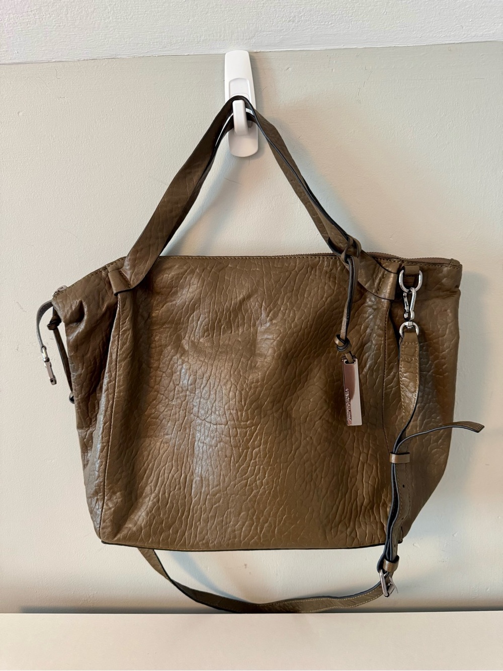 Vince Camuto Olive Khaki Pebbled Leather Convertible Tote/Crossbody Bag